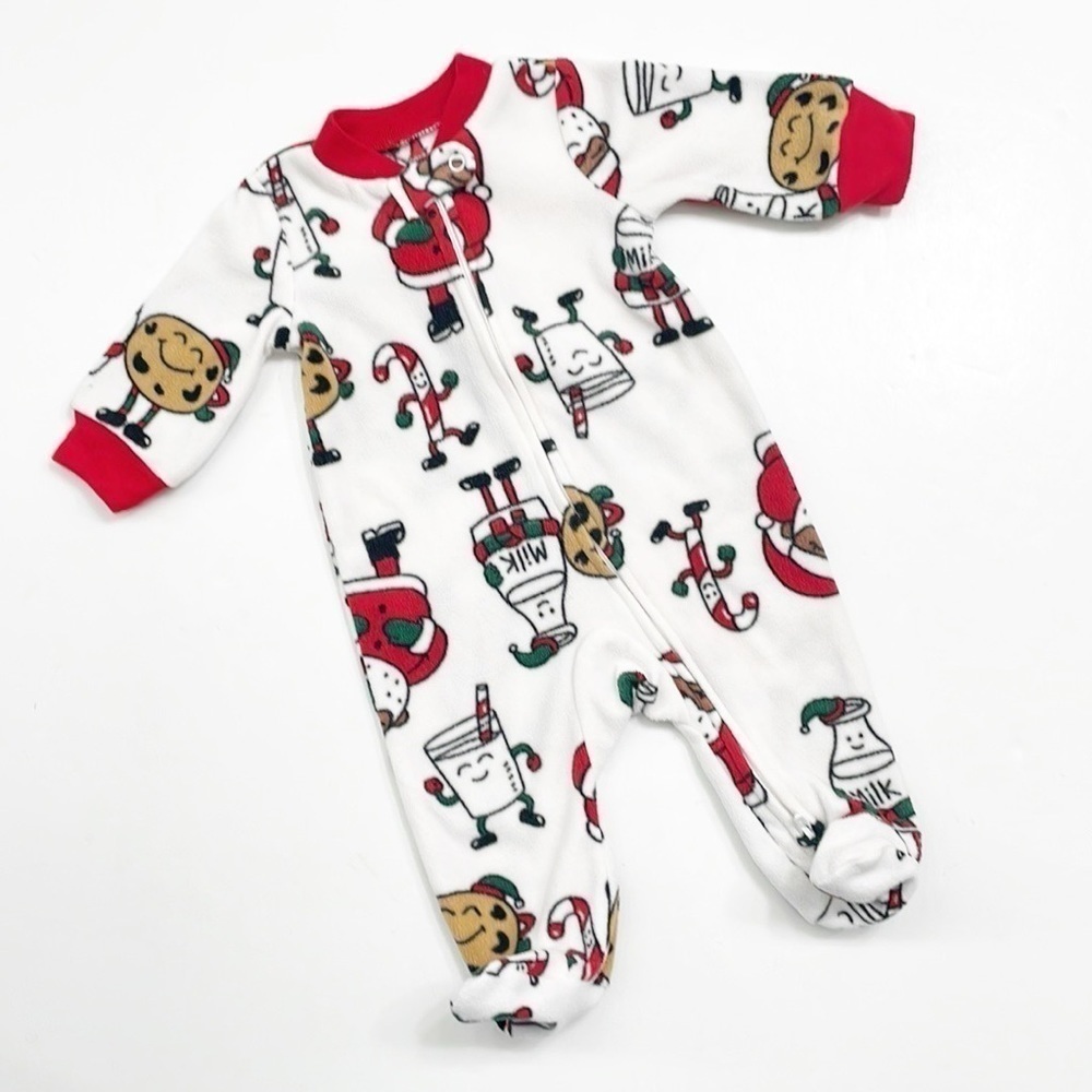 Carter's Christmas cookies/milk print fleece baby footie